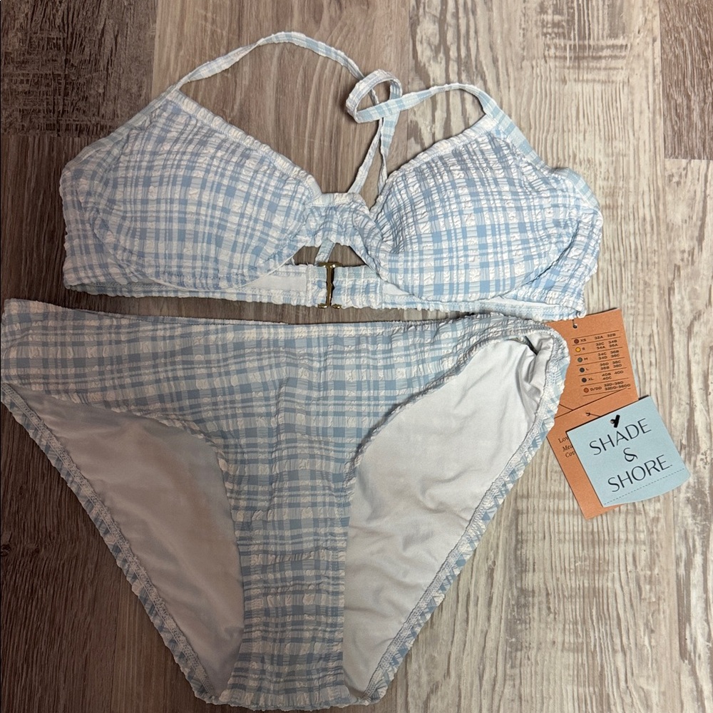 Shade & Shore Light Blue Checkered Bikini